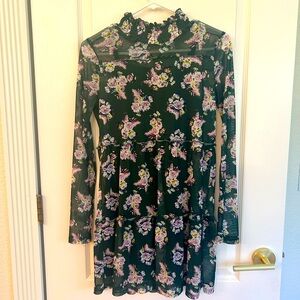 Girls L green floral dress